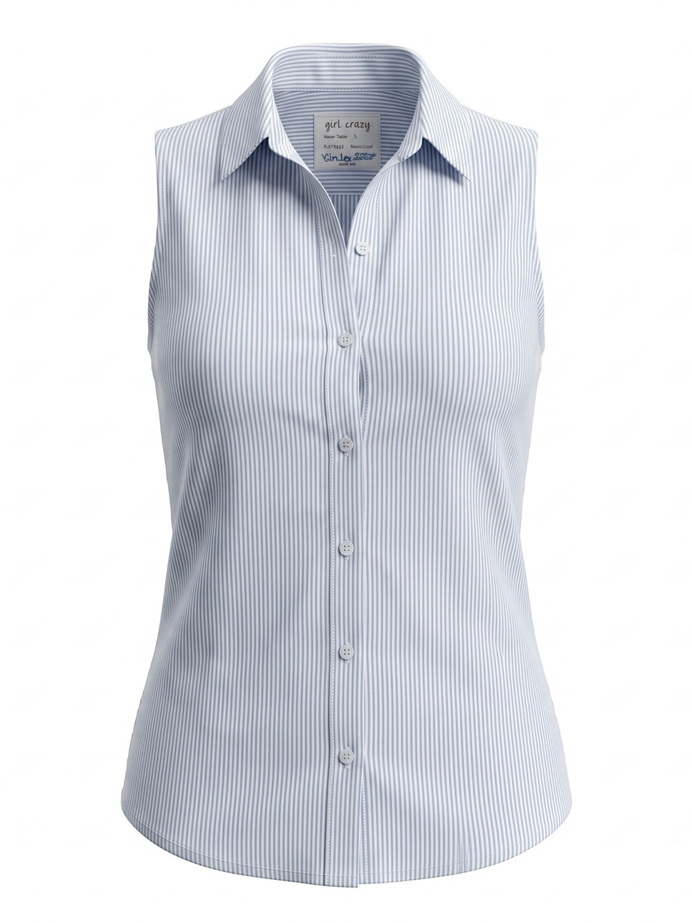 girl krazy | Sleeveless Light Blue Pinstripe Button-Down Shirt | Size Large